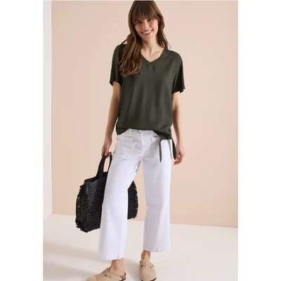 Blouse shirt met V-hals en knoop