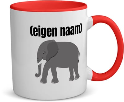 Akyol - olifant met eigen naam koffiemok - theemok - rood - Olifant - olifanten liefhebbers - iemand die houdt van olifanten - verjaardag - cadeau - kado - 350 ML inhoud