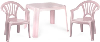 Plasticforte Tuinstoelen en tafel set voor kinderen - kunststof - roze - met 2x stoelen - buiten/binnen