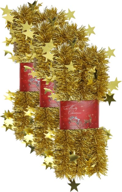 3x stuks lametta kerstslingers met sterretjes goud 200 x 6,5 cm - kerstslingers/kerst guirlandes