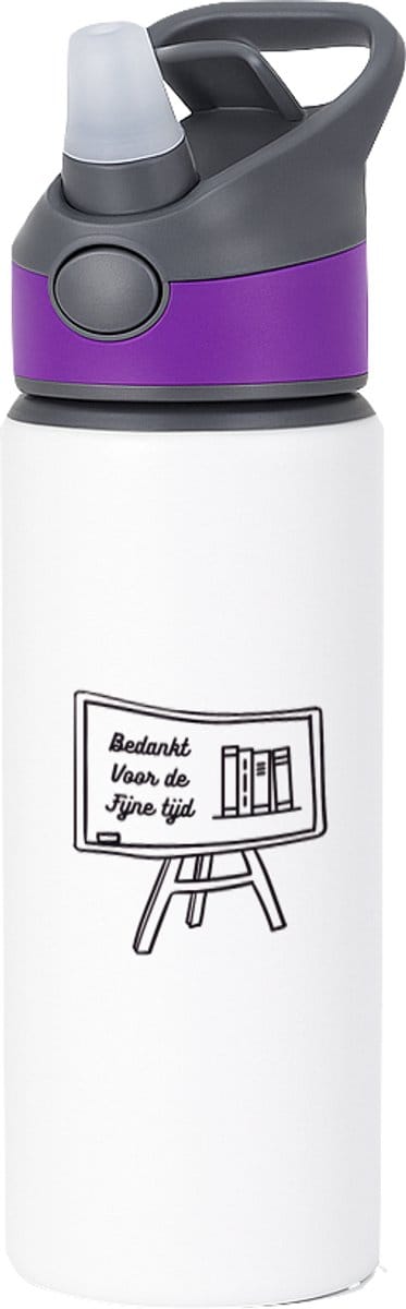 Hacebo® - Bedankt voor de fijne tijd waterfles met rietje paars - Juf - Meester - Afscheid school - water fles - 650ML