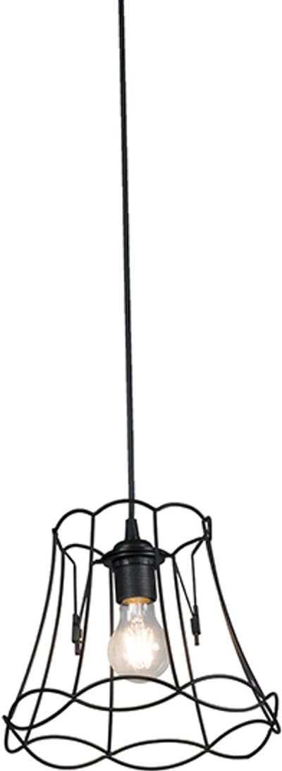 QAZQA Granny Frame - Retro Hanglamp - 1 lichts - Ø 200 mm - Zwart - Woonkamer | Slaapkamer | Keuken