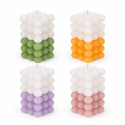 EasyMart Bubble Kaarsen Set van 4 – Grote Bubbelkaarsen 12 x 6 cm – 36 Branduren – Decoratieve Figuurkaarsen – 4 Kleuren – Ongeparfumeerd