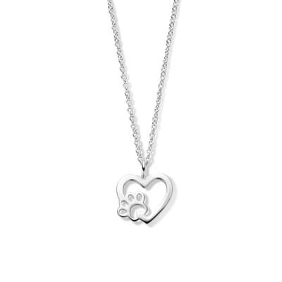 zilver gerhodineerd collier hart hondenpoot 41 + 4 cm 1336508