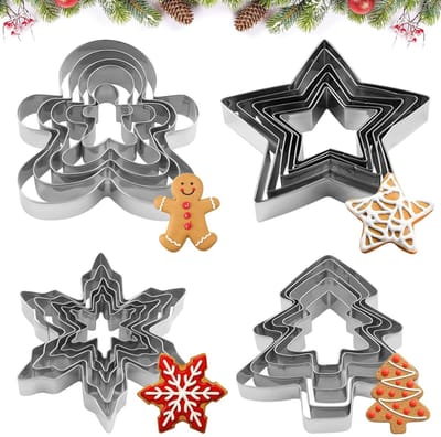 Dailygoods- Uitsteekvormen Set van 20 Stuks - Roestvrijstalen Uitsteekvormen - Kerstuitstekers - Sneeuwvlok/Kerstboom - Fondant Mallen - Eenvoudig in Gebruik - Koekjesvormpjes