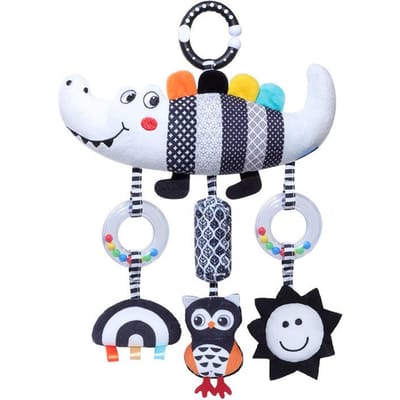 Hochet Bébé Jouet Suspendu Siège Auto Hochet Noir & Blanc Activité Suspendue Jouet de Poussette pour Nouveau-nés Garçons et Filles Cadeaux Crocodile C white