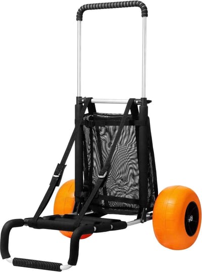 CORE Strandtrolley - Strandkar met Grote wielen - Opvouwbare strandtrolley - In hoogte verstelbaar - Strandtransportkar - Maximaal 75kg belastbaar - 94x70x820-128cm - Zwart met Oranje