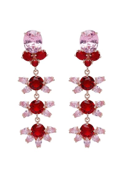 AVANT-GARDE PARIS Diva Dangle Earrings - Roze Bloem Design - 1 stuk - Goudkleurig met Cubic Zirconia