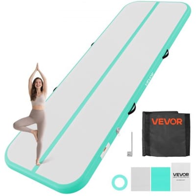 VEVOR Opblaasbare Gymnastiekmat 300x100x10 cm Airtrack Gymnastiekmat voor Training, Wedstrijden en Yoga, met Antislipoppervlak, 600W Elektrische Luchtpomp, Reparatiepatch, Mondstukken en Tas, Mintgroen