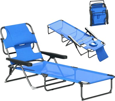 Tuinligstoel Opvouwbaar - 4 Standen Verstelbaar - Ademend Net - Voor Tuin & Zwembad - Zwart/Donkerblauw