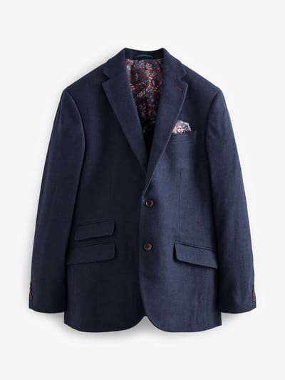 Next - Heren - Slim Fit - Signature Nova Fides Blazer van wolblend met visgraatmotief - Blauw