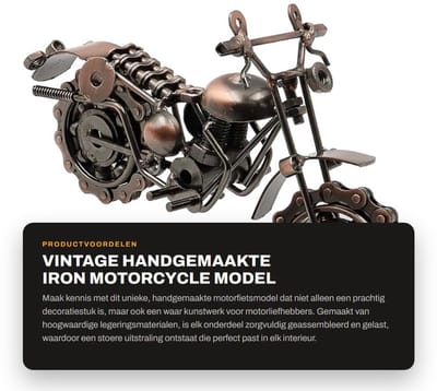 Dailygoods- Motorfietsmodel 20cm - Vintage Handgemaakte Kunst - Collectible Sculptuur - Mechanische Decoratie - Beweegbare Wielen - Gemaakt van Legeringsmaterialen - Motorfietsbeeldje