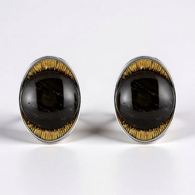 Cavill - 925 Sterling Zilveren Oorbellen met 4,62 ct Ronde Cabochon Versteend Hout - Warm Aardse Tinten - Handgemaakt Elegante Dames Oorbellen