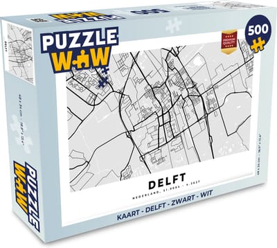 Puzzel Kaart - Delft - Zwart - Wit - Legpuzzel - Puzzel 500 stukjes