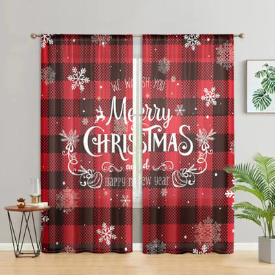 2 stuks, Kerst Buffalo plaid sneeuwvlok gordijnen -30% verduisterend - geschikt voor woonkamer, slaapkamer, keuken, huisdecoratie W150CM H166CM&Rod pocket red
