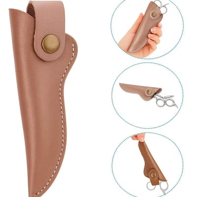 Luxe Schaar Etui van Professor Q – Lederen Hoesje – 16,5 cm – Brons