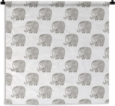 Wandkleed - Wanddoek - Doodle - Olifant - Design - 180x180 cm - Wandtapijt