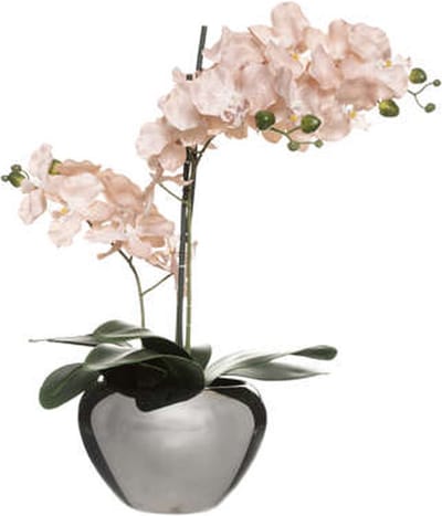 Atmosphera Orchidee bloemen kunstplant in zilveren bloempot - roze bloemen - H57 cm