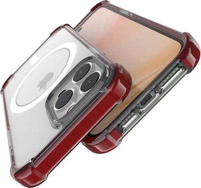 Premium Magnetische Siliconen Back Cover met Schokbescherming – Geschikt voor iPhone 15 – Transparant met Gekleurde Randen – Met Verhoogde Camerarand & MagSafe Ondersteuning – Anti-Yellow Hoesje - Transparant/Bordeauxrood