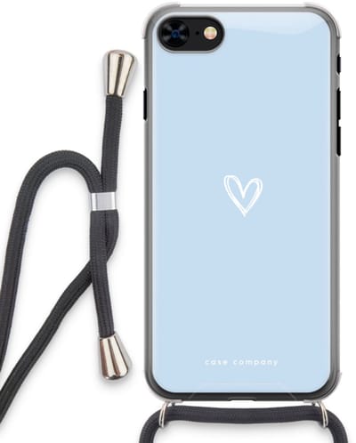 Case Company® - Hoesje met koord geschikt voor iPhone 8 hoesje met Koord - Klein Hart Blauw - Telefoonhoesje met Zwart Koord - Bescherming aan alle Kanten en Over de Schermrand