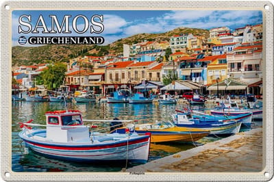 Blechschild Reise 30x20cm Samos Griechenland Pythagório Kleinstadt