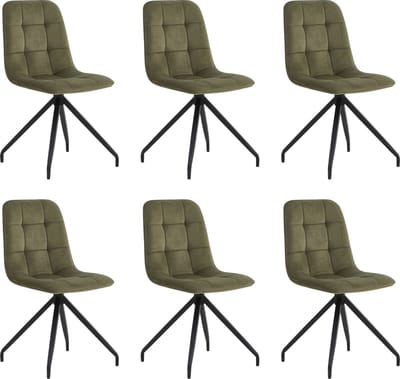 Colenis - Farucci Eetkamerstoel - Set Van 6 - Olijfgroen - Velvet - Moderne Eetkamerstoel Met Spinpoot