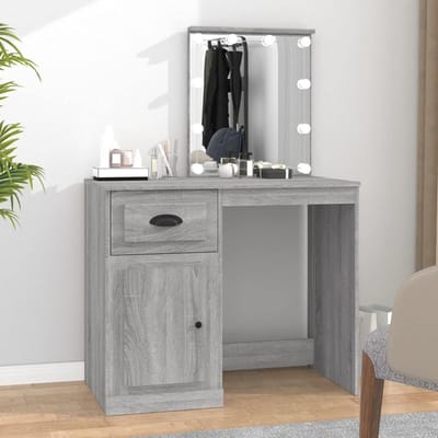 Kaptafel Set - Make-up Tafel Bureau - Slaapkamer Meubels - Geïntegreerde LED Verlichting - 90x50x132.5 cm - Grijs Sonoma