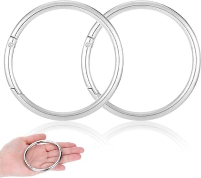 Set van 2 Ronde Carabiner Haken - Grote Sleutelhanger met 75mm Buiten Diameter voor Sleutels, Tassen en DIY Projecten - Roestvrij Staal in Zilver