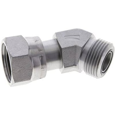 UN 1-3/16''-12 x UN 1-3/16''-12 F/M Verzinkt Stalen L-Fitting 45graden ORFS 400 Bar - Hydrauliek - FL2E-FM-EZ-103U-O45