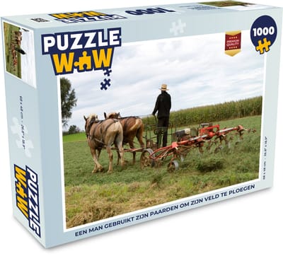 Puzzel Een man gebruikt zijn paarden om zijn veld te ploegen - Legpuzzel - Puzzel 1000 stukjes volwassenen