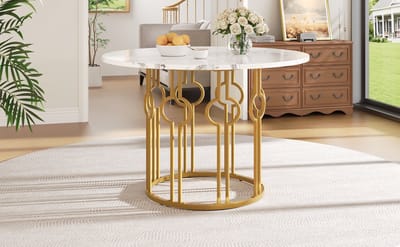 Wishdor Eettafel 100x100x76 cm, vierkant MDF-blad en metalen poten, goud/wit, met verstelbare poten