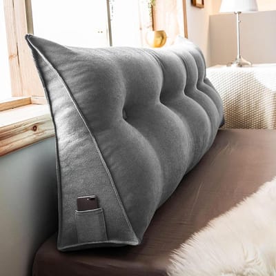 Sofa Cushions Bedroom Wedge Pillow for Super King Bed, Large Reading Cushion with Removable Cover for Bay Window Tatami, Sleep Backrest Support Pillow, 150 x 50 * 20cm, Grey