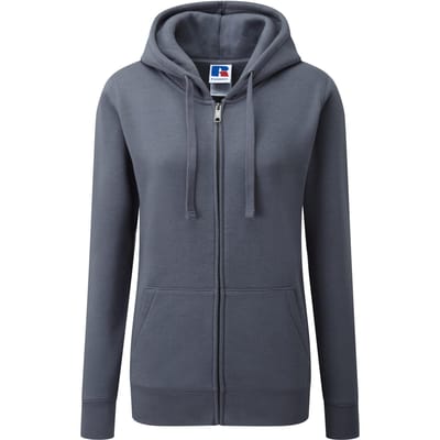 Russell Dames Premium Authentieke Hoodie met rits (3-laagse stof) (Konvooi Grijs)
