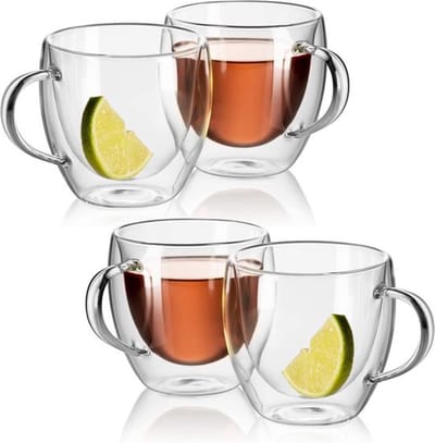 Glozini - 6 stuks dubbelwandige glazen met oor - geschikt voor verschillende soorten koffie - Latte macchiato, cappuccino, espresso - 250 ml