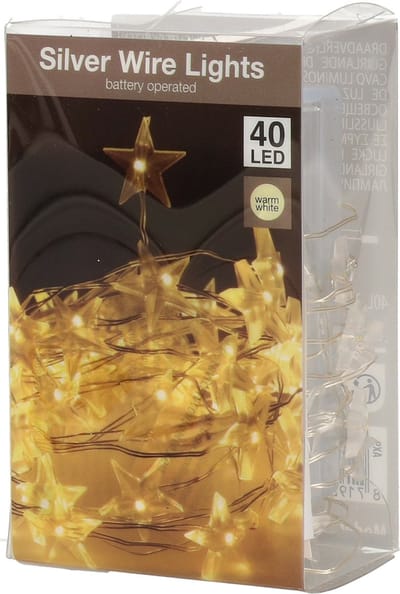 Draadverlichting lichtsnoer - 40 sterren lampjes - warm wit - op batterij - 200 cm
