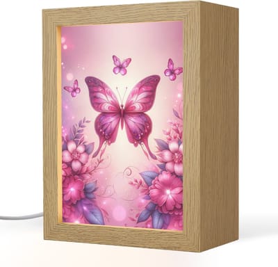 Nachtlampje 15x20 cm - Kinder lampje - Vlinder - Roze - Bloemen - Tafellamp kinderkamer - Slaapkamer lamp - Bedlamp kinderen - Kinderlampje stopcontact - Wandlamp babykamer - Nachtlampjes