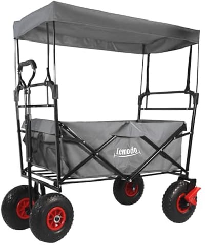 Opvouwbare Bolderkar met Beschermdak en Luchtbanden - 120 kg Draagkracht Handwagen voor Transport