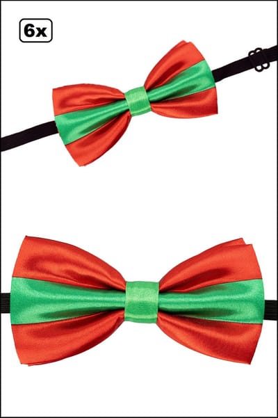 6x Vlinderstrik rood-groen 6cm x 12cm - Strikje themaparty thema feest
