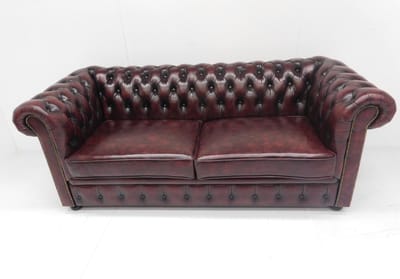 Chesterfield bank "Springfield" - 3 zits - Antiek Leder Burgundy (Bordo rood)