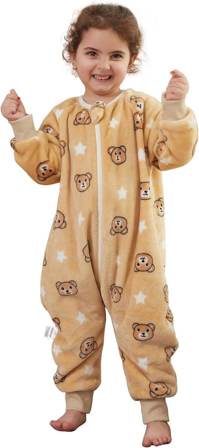 Slaapzak met Voeten voor Kinderen - Flanel, Schattige Dieren, Winterslaapzak met Lange Mouwen, 1-6 Jaar
