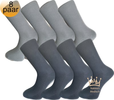 Medische sokken - 100% katoen - 8 paar - Maat 39/42 - Grijs en Antraciet - Neuropathie - Reuma - Diabetes