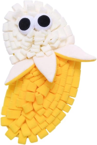 Puppy Snuffeltapijt - Voederspeelgoed Mat - Interactief Voeden - Versterkte Pluche Constructie - 25 x 20 x 3 cm - Banaan