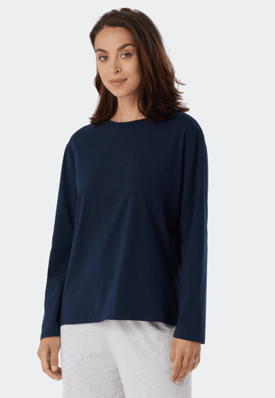 SCHIESSER Mix+Relax T-shirt - dames shirt lange mouwen donkerblauw