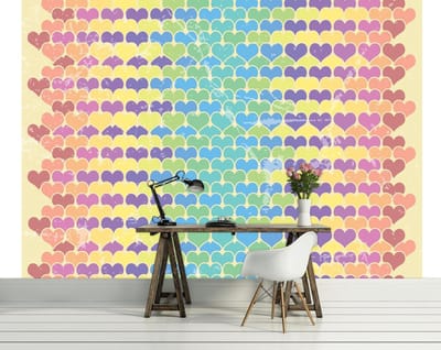 Retro Hearts Pattern Colourful Photo Wallcovering