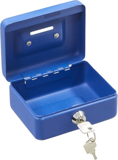 Stalen Geldkistje met Sleutel | Compact Afsluitbare Geldkluis | Spaarpot met Gleuf voor Munten | Veilig Kisten voor Waardevolle Spullen | Blauw 12,5 cm