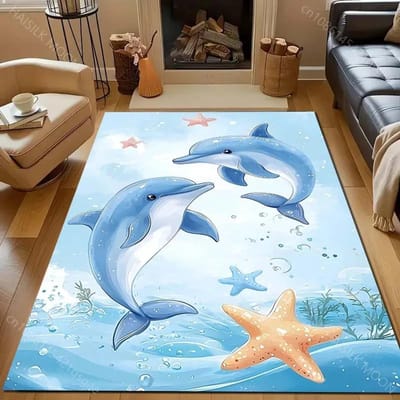 3D Print Twee Dolfijnen Cartoon Print Tapijt voor Slaapkamer Woonkamer Nachtkastje Vloermat Moderne Huisdecoratie Vloerkleed Luxe Cadeau 40x60cm (16x24in) gray