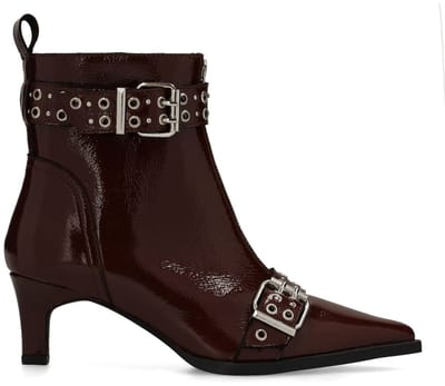 Sacha - Dames - Bordeaux lak leren enkellaarsjes met buckles - Maat 36