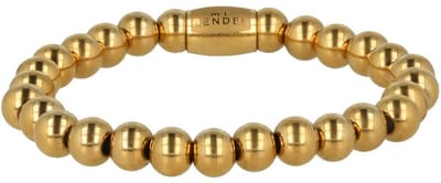 My Bendel - Elastische Goudkleurige Armband met 8 Mm Grote Bolletjes - Stainless Steel - Glanzende 8mm Kralen - met Luxe Cadeauverpakking | Sieraden Voor Dames