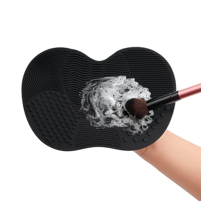 Siliconen Make-up Kwasten Reinigingspad – Appelvormig Schoonmaakmatje met Zuignap | Diepe Reiniging & Herbruikbaar | 11,7 × 15,6 cm – Zwart