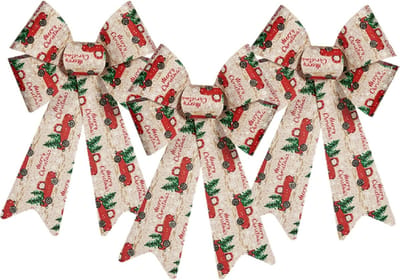 Krist+ kerstboomversiering strik - 3x stuks - creme/rood print - 15 x 25 cm - kerststrikken
